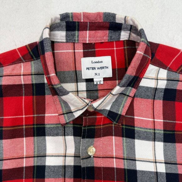 Peter Werth London Cotton Flannel Shirt Red Plaid Cabinecore Cozy Shirt Mens S - Picture 3 of 11